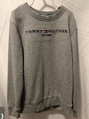 Tommy Hilfiger Gray Logo Crewneck Sweatshirt with Red & Navy Accent